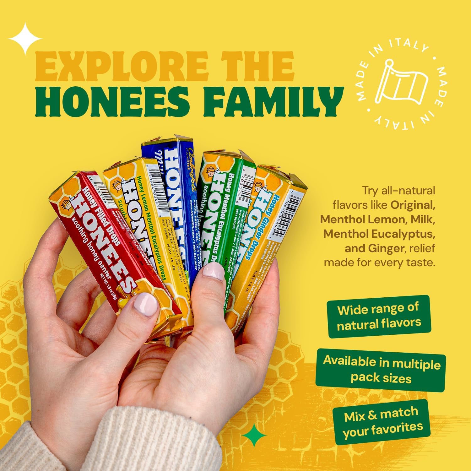 Honees Filled Menthol Cough Drops - Honey, Menthol & Eucalyptus - Natural Sore Throat Relief (6 Pack, 54 Drops) - görsel 7