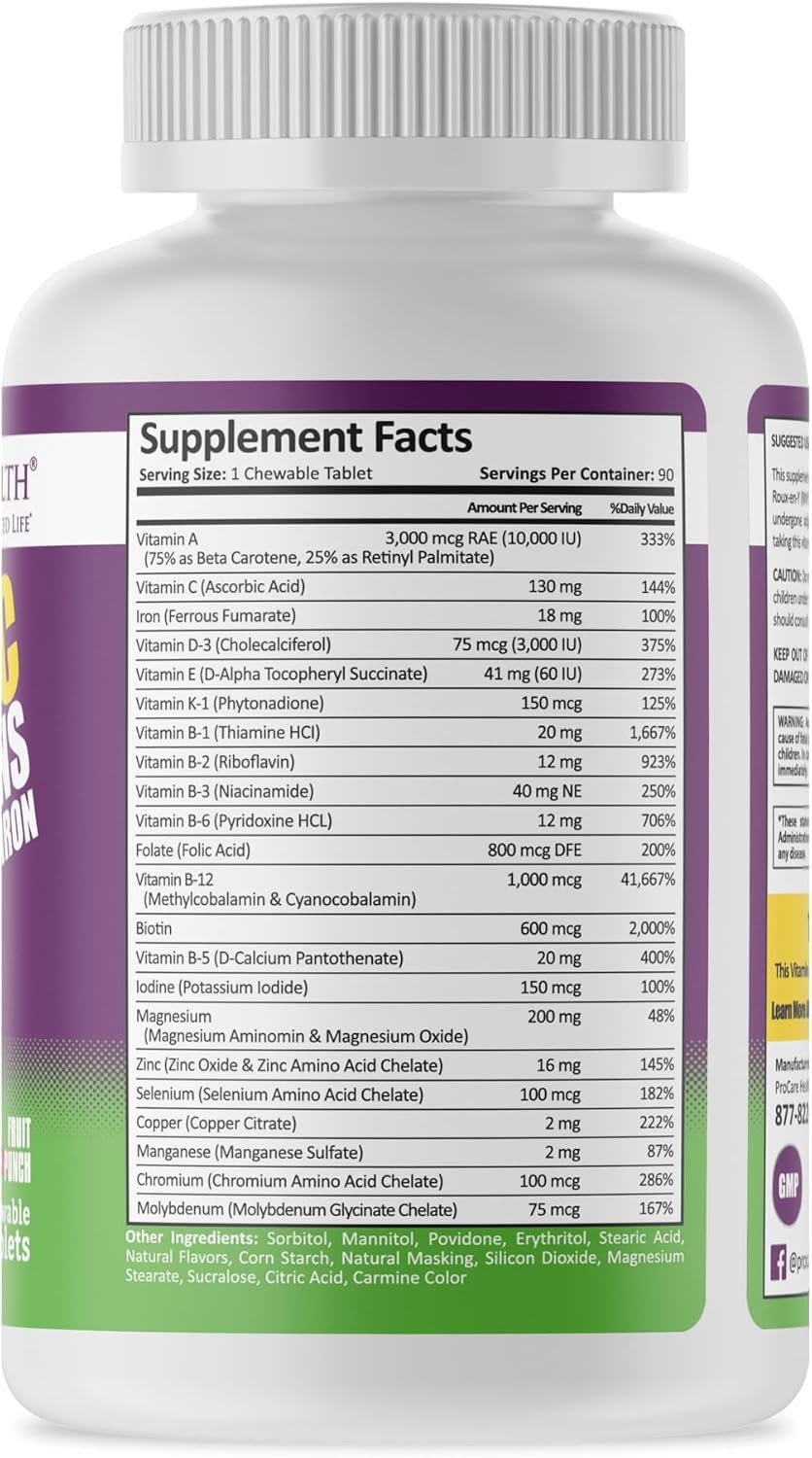 ProCare Health Bariatric Chewable Multivitamin with Iron 18mg - Fruit Punch - 90 Tablets (3 Month Supply) - görsel 9