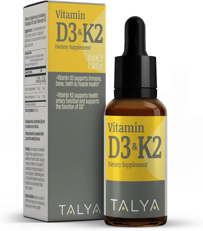 TALYA Vitamin D3 & K2 Liquid Drops, 1000 IU D3 with K2, Non-GM, Vegan, 60 Servings