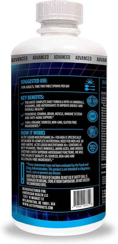 ACTIF Liquid Daily Multivitamin for Men Age 30+ with 45 Advanced Factors – Non-GM, Made in USA, 946ml