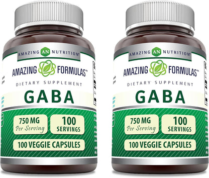 Amazing Formulae GABA Supplement | 750 mg per Serving | 100 Veggie Capsules | Non-GMO | Gluten-free | Made in USA