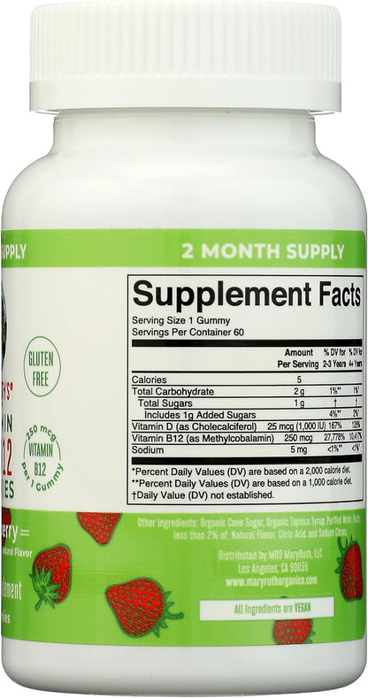 Mary Ruth's Vitamin D3 B12 Gummies, 60 Count