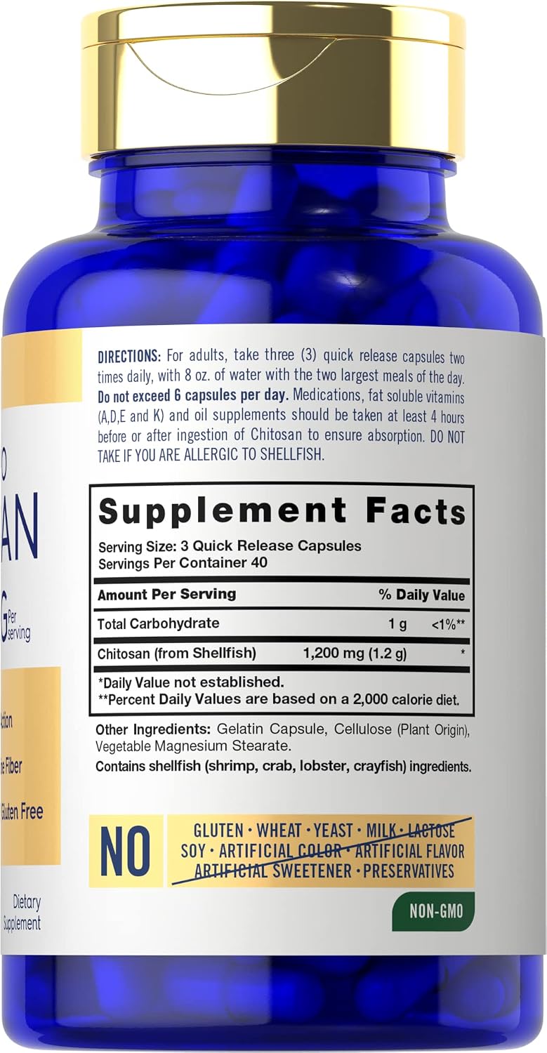 Carlyle Chitosan Supplement 1200mg | 120 Quick Release Capsules | Non-GMO, Gluten-free - görsel 2