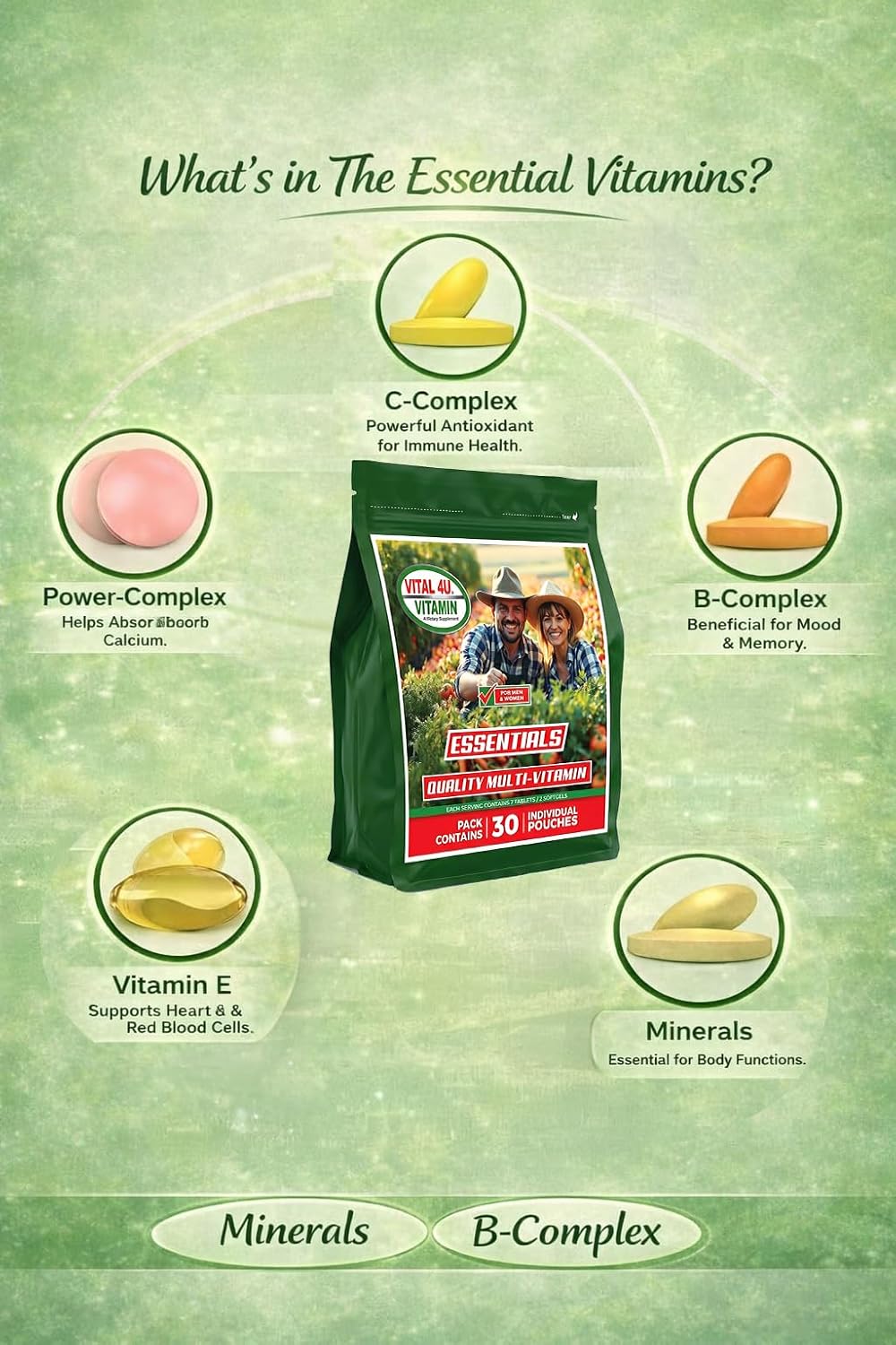 VITAL 4U Vitamin Essentials Daily Multivitamin Packs for Men and Women, 30 Servings | Essential Vitamins, Minerals, Immune Support and Energy Metabolism Support - görsel 6