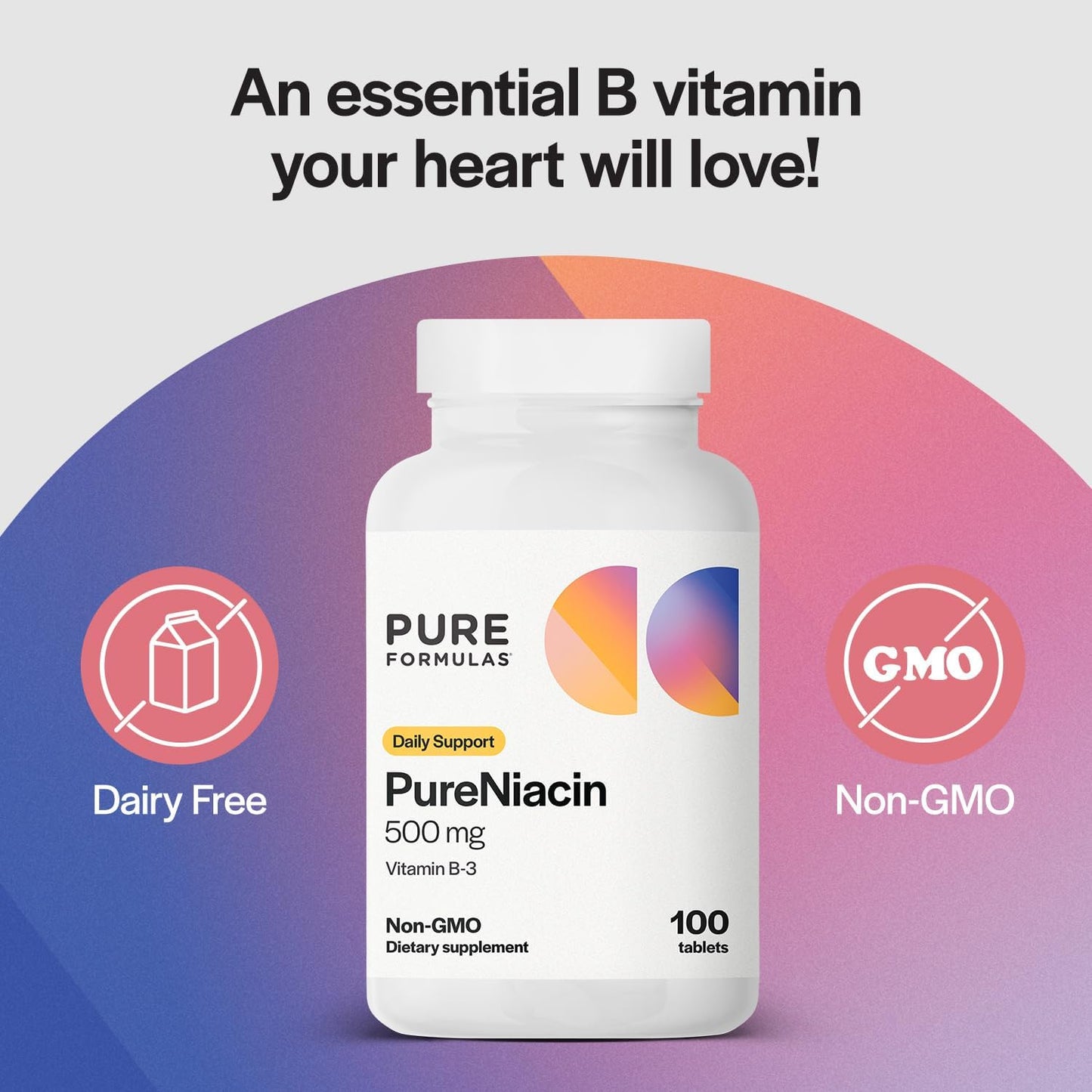 PureFormulas Pure Niacin - Vitamin B3, 500 mg Immediate-Release Niacin - Nicotinic Acid 100 Tablets - Non-GMO - görsel 3