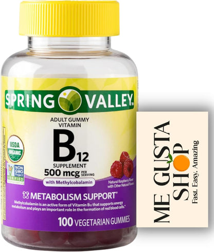 Spring Valley Vitamin B12 Gummies 500 mcg, Raspberry Flavour, 100 Count