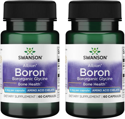 Swanson Boron from Albion - Boroganic Glycine Supplement for Mineral Support, 6mg, 60 Capsules (2 Pack)