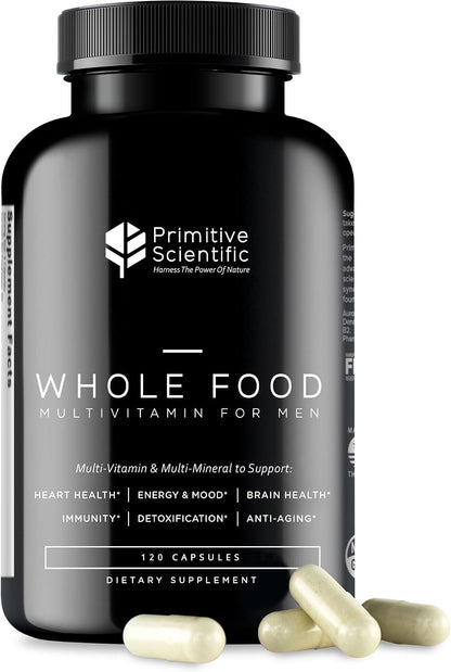 Primitive Scientific Whole Food Natural Multivitamin and Mineral Capsules for Men - All-Day Energy, Inner Zen, and a Stronger You (120 Capsules)