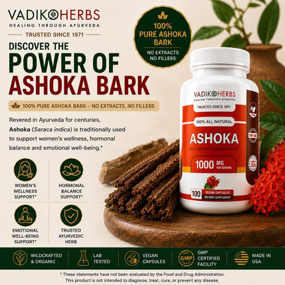 Vadik Herbs Ashoka Bark Capsules – Organic Saraca Indica, 1000mg – Women's Wellness & Hormonal Balance Support