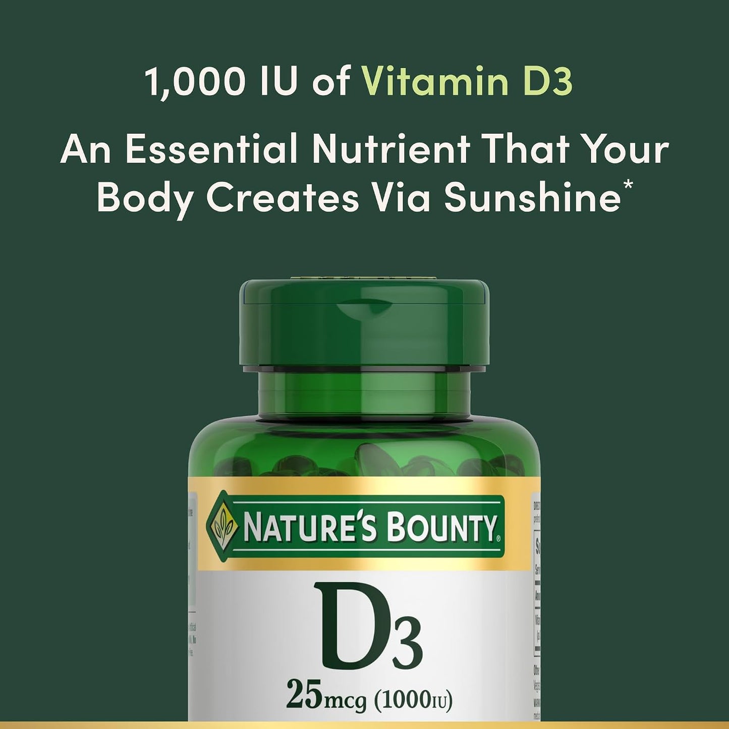 Nature's Bounty Vitamin D3 1000 IU, Immune Support, Helps Maintain Healthy Bones, 250 Rapid Release Softgels - görsel 3