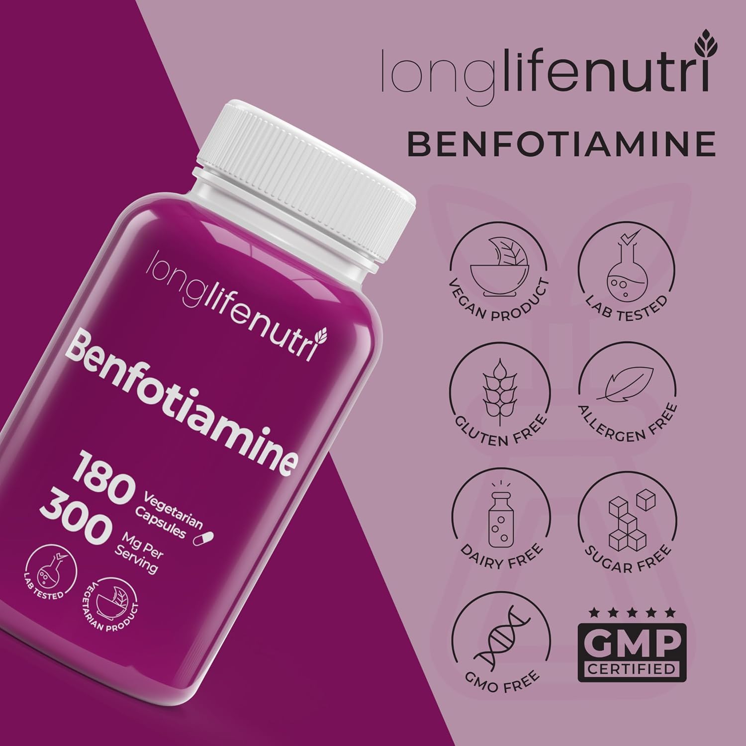 LongLifeNutri Benfotiamine 300mg – 180 Vegetarian Capsules - görsel 7