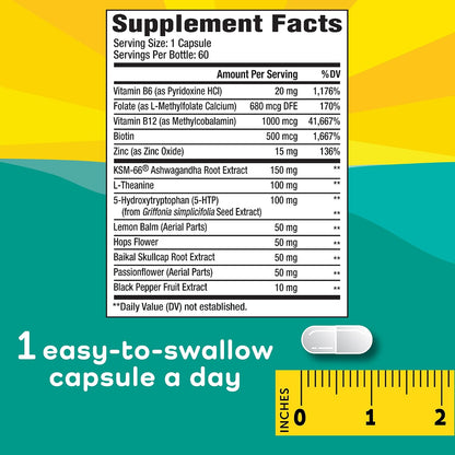 Calmable Stress Relief Aid for Teens - Vitamin B6, L-Theanine & Ashwagandha - Vegan Food Supplement - 60 Capsules