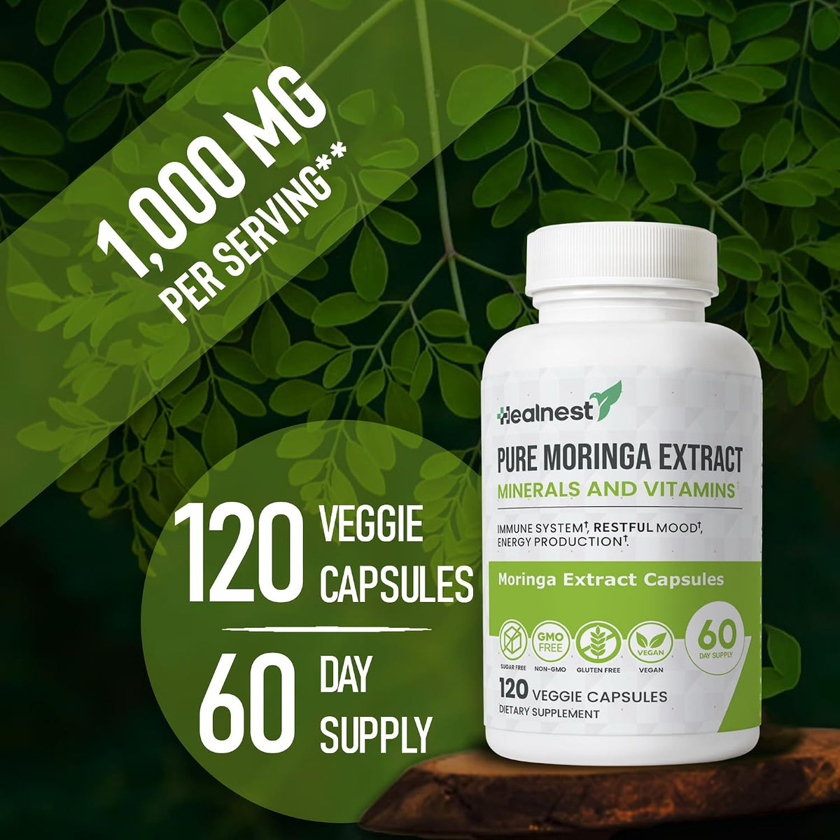 Pure Moringa Extract Capsules – 20:1 Potent Formula – Vegan Superfood Supplement – 120 Capsules - görsel 2