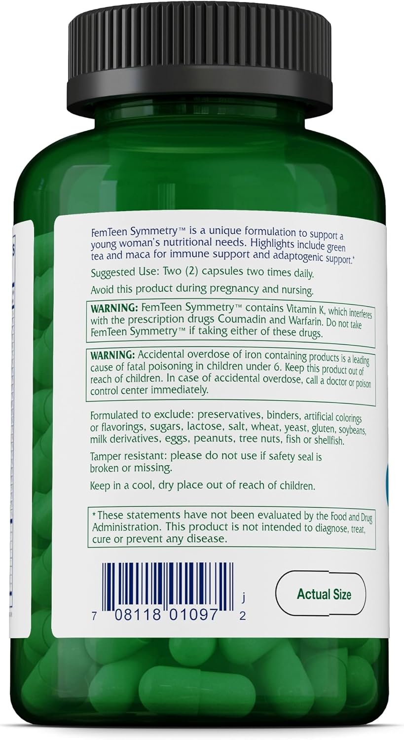 Vitanica FemTeen Symmetry, Vitamins for Teens, Daily Multivitamin, Vegan, 120 Capsules - görsel 3