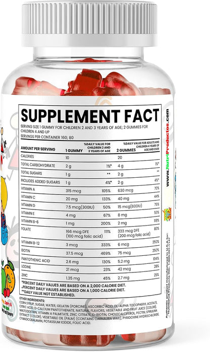 Nutrisalud Products Kids Multivitamin Gummies – 160 Count, Natural Fruit Flavours with Vitamins C, D, B6, B12 & Zinc