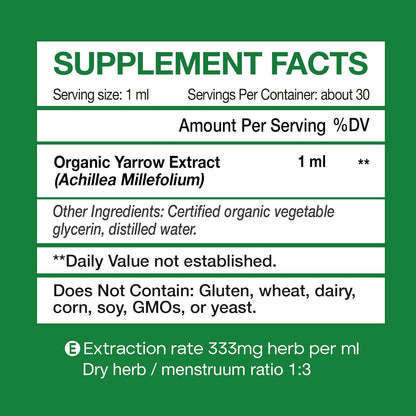 KingHealth Organic Yarrow Herb Tincture – Alcohol-Free Achillea Millefolium Extract for Women – 30 ml
