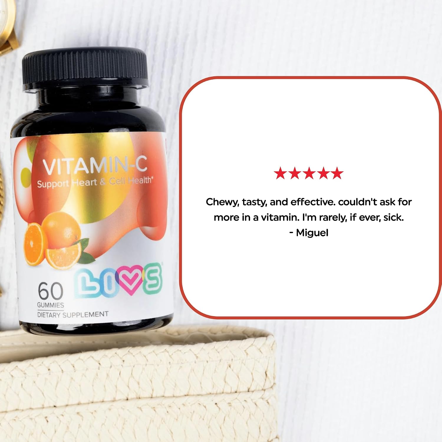LIVS Vitamin C 250mg Gummies - Immune Support, Vegan, Non-GMO, Gluten-Free - 60 Count - görsel 6