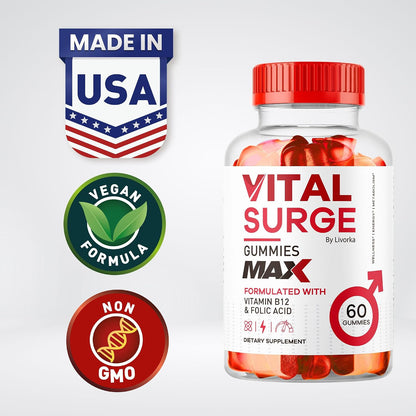 Vital Surge for Men - Max Strength 1050 mg - VitalSurge Supplement Support Gummy Advanced Formula - Premium Vitamin Gummies (2 Pack, 120 Gummies)