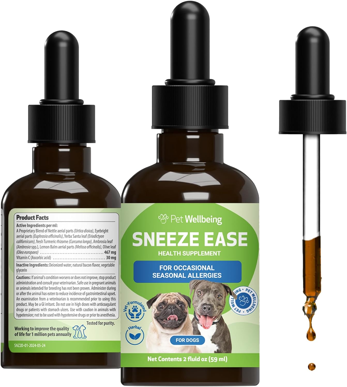 Pet Wellbeing Sneeze Ease for Dogs - Herbal Supplement for Seasonal Allergies, Sneezing & Nose/Eye Discomfort - 59 ml (2 fl oz) - görsel 1