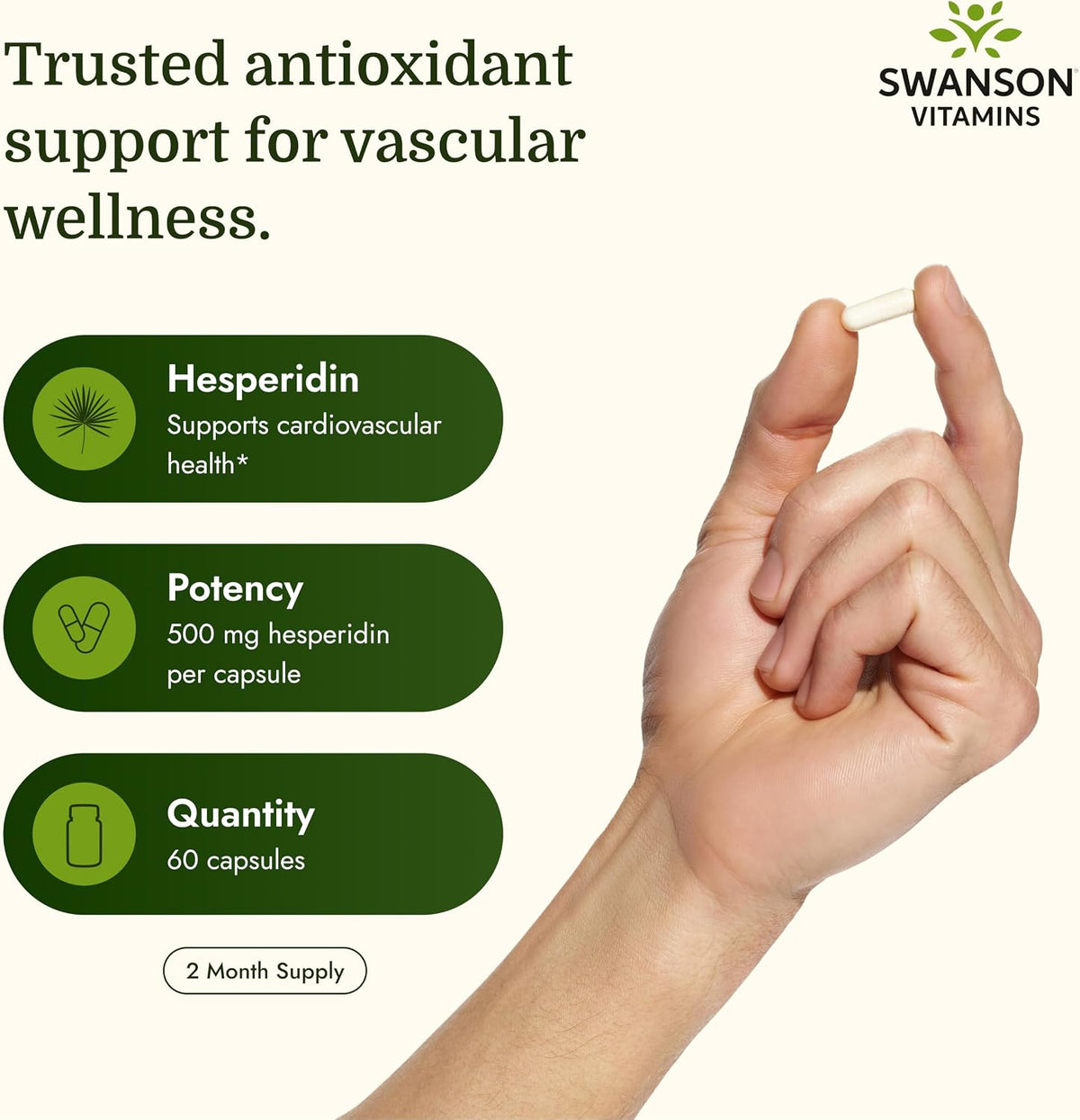 Swanson Hesperidin - Citrus-Derived Flavonoid - Cardiovascular & Muscle Recovery Support - 60 Capsules Food Supplement - görsel 3