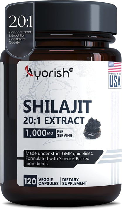 Pure Shilajit Capsules 1000 mg, 120 Capsules with Fulvic Acid & 85+ Trace Minerals