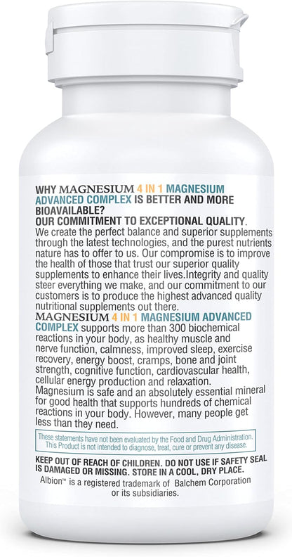 Kappa Nutrition Magnesium 4-in-1 – 280mg Elemental Magnesium (Bisglycinate & Malate) + Zinc & Vitamin D3 – 120 Vegan Capsules