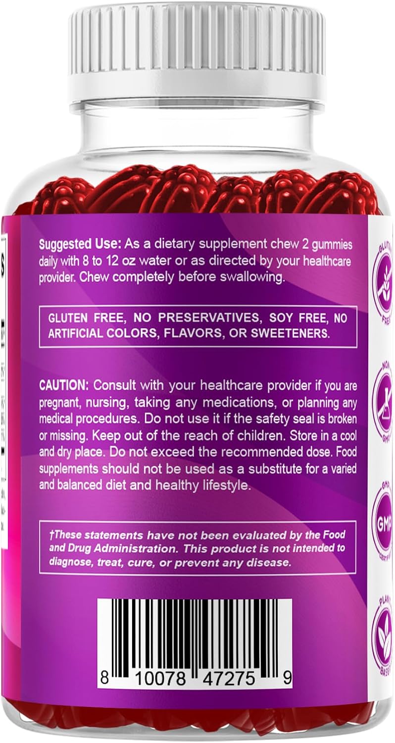 Vitamatic Vitamin B6 100mg Gummies – Natural Strawberry Flavour – 2 Pack (60 Gummies per Bottle) - görsel 9
