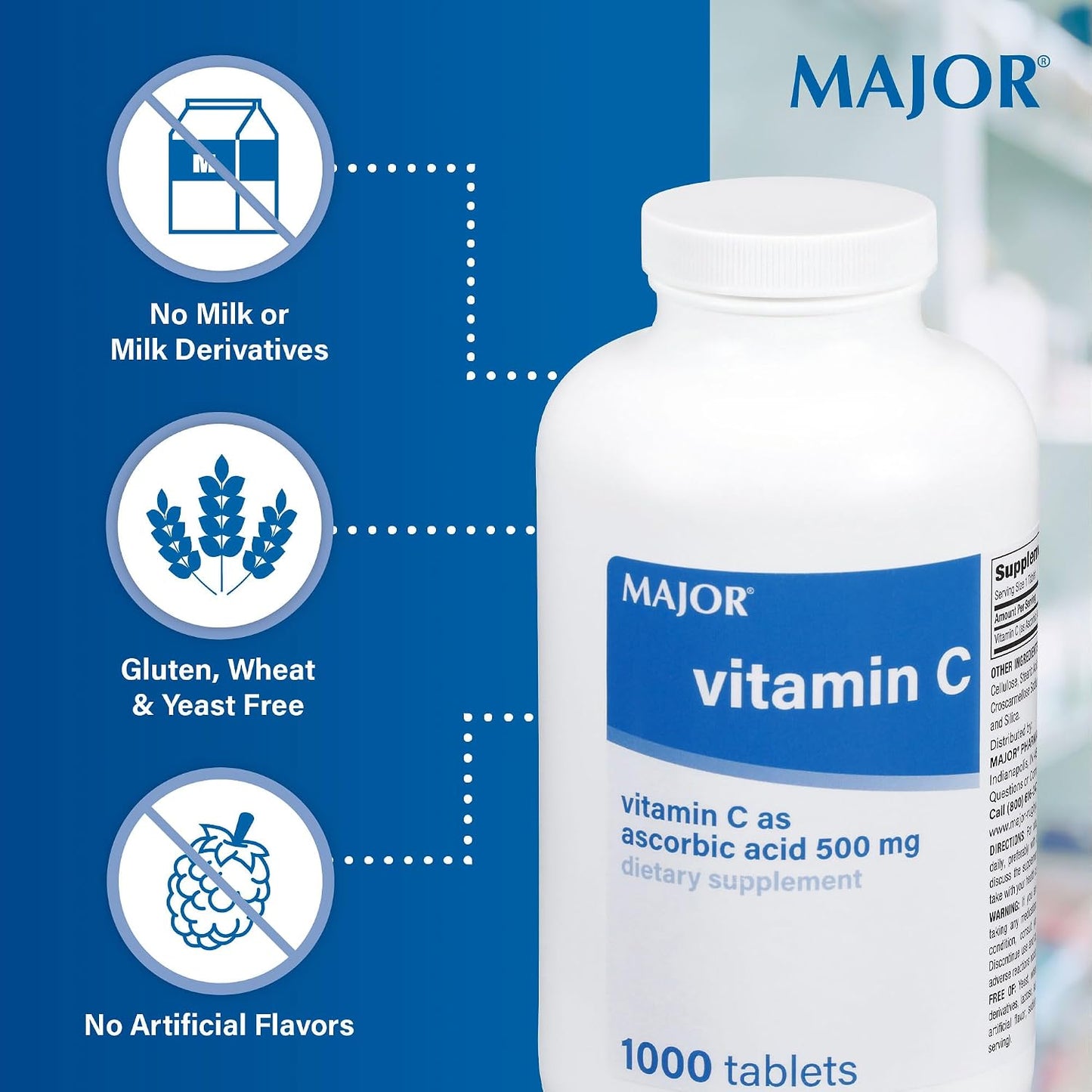 Major Vitamin C 500 mg Ascorbic Acid Tablets, 1000 Tablets - görsel 5