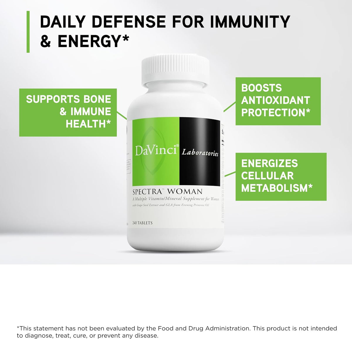 DaVinci Labs Spectra Woman - Food Supplement to Support Bone Health and Women's Needs - with Vitamins, Minerals, Calcium, Beta Carotene, L-Cysteine, Grape Seed Extract, and More - 240 Tablets - görsel 3