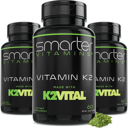 Smarter Vitamin K2 MK7 100mcg with K2VITAL and Kale – 180 Liquid Softgels (3-Pack)