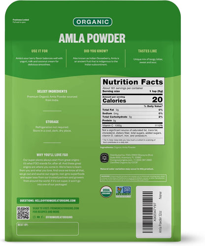 FGO Organic Amla Powder, 907 g - USDA Organic Indian Gooseberry, Non-GMO, Natural Vitamin C