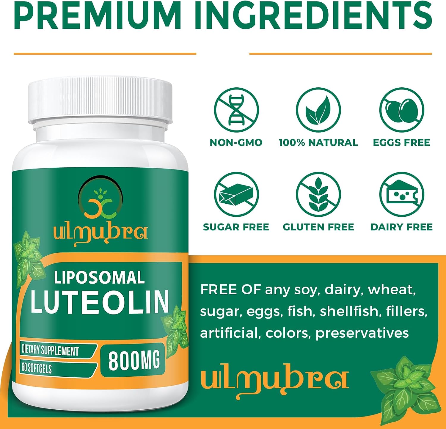 Ulmubra 800 MG Liposomal Luteolin Food Supplement - Enhanced Absorption, Premium Antioxidant for Brain & Overall Wellbeing, 60 Softgels - 30-Day Supply - görsel 6