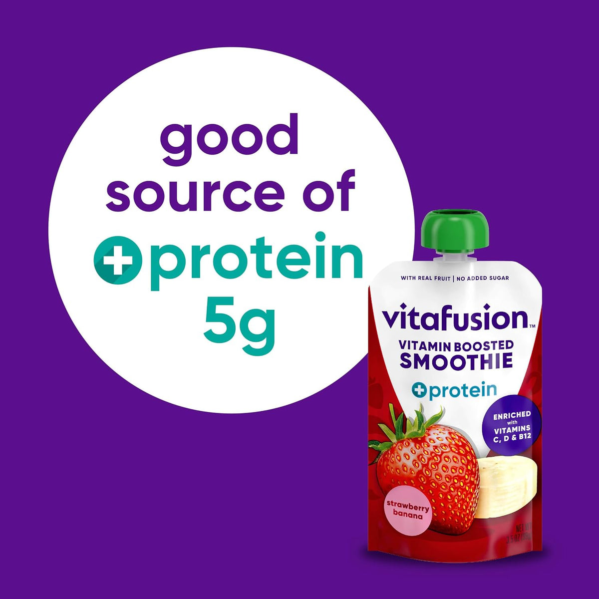 vitafusion Vitamin-Boosted Smoothie +Protein, Strawberry Banana Flavour, 99 g Pouches (6 Pack) - görsel 3