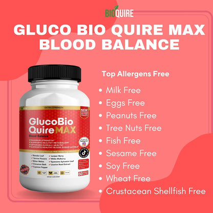 Gluco Bio Quire Max Blood Balance Ultra Food Supplement, 60 Capsules, Maximum Strength, Contributes to Normal Blood Sugar Levels, Supports Overall Health