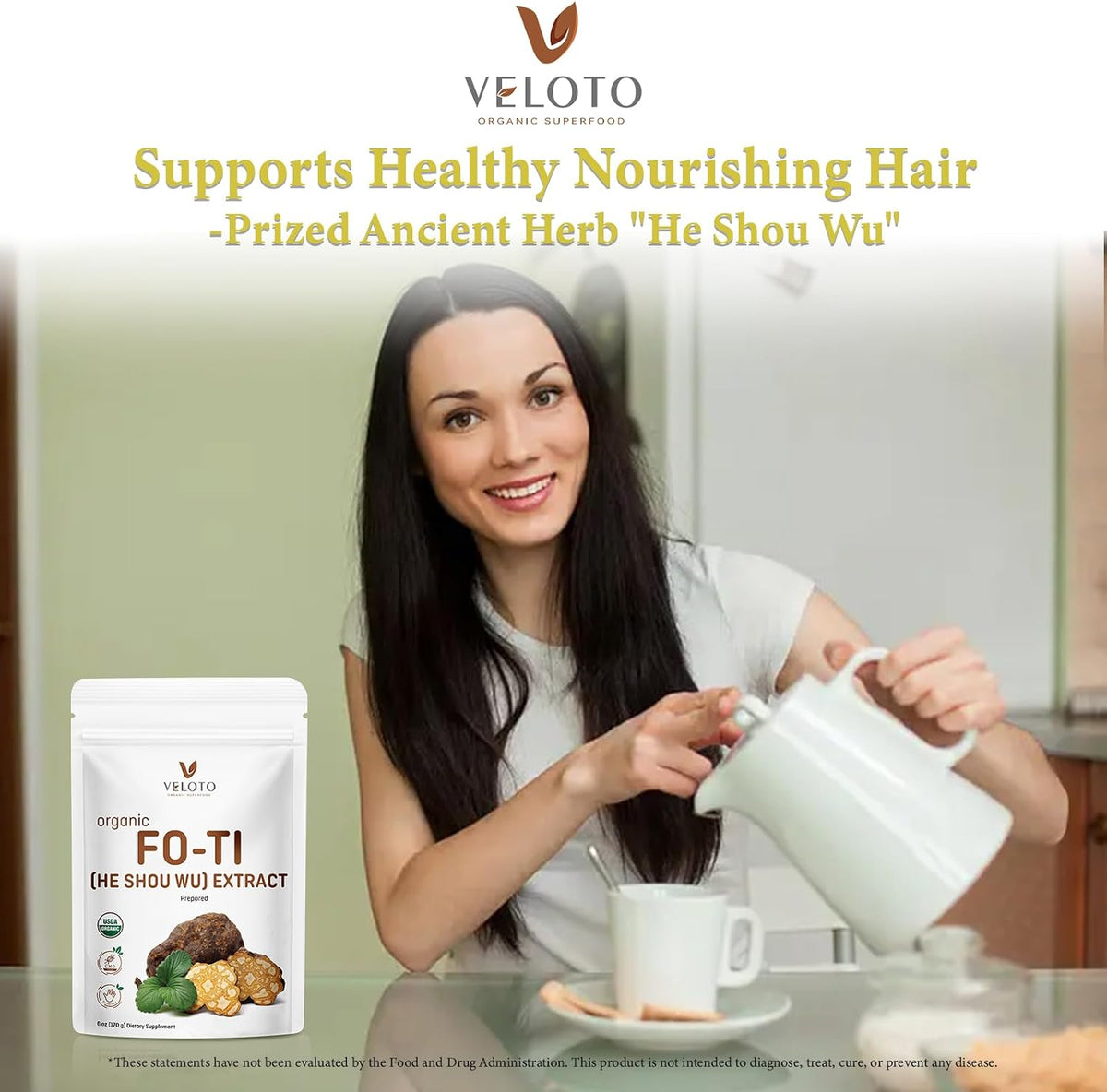 VELOTO Organic He Shou Wu Extract Powder 50:1 – Pure Fo-Ti Herbal Supplement, No Fillers, Vegan, Traditionally Used for Hair, Vitality & Antioxidant Superfood (170g) - görsel 7