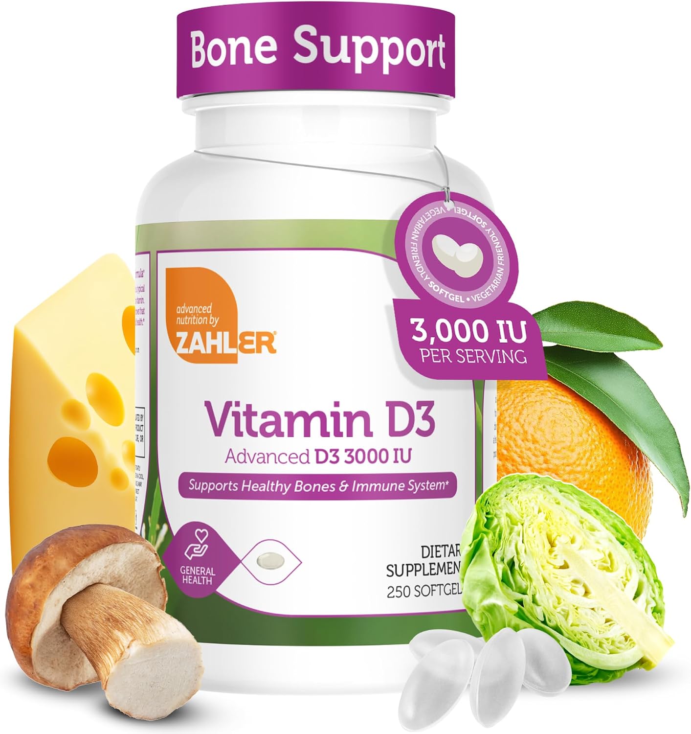 Zahler Vitamin D3 3000 IU, Vitamin D3 Supplement – 250 Soft Capsules - görsel 1