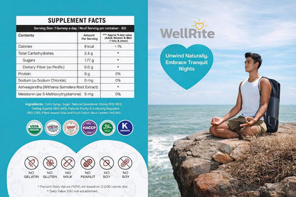 Wellrite Relax Gummy Vitamins with Ashwagandha & Melatonin, 60 Count, Strawberry Flavour
