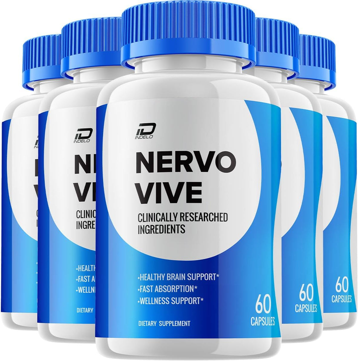 Nervo Vive Brain Supplement Capsules – Maximum Strength All-Natural Formula for Memory and Focus (5 Pack – 300 Capsules) - görsel 1