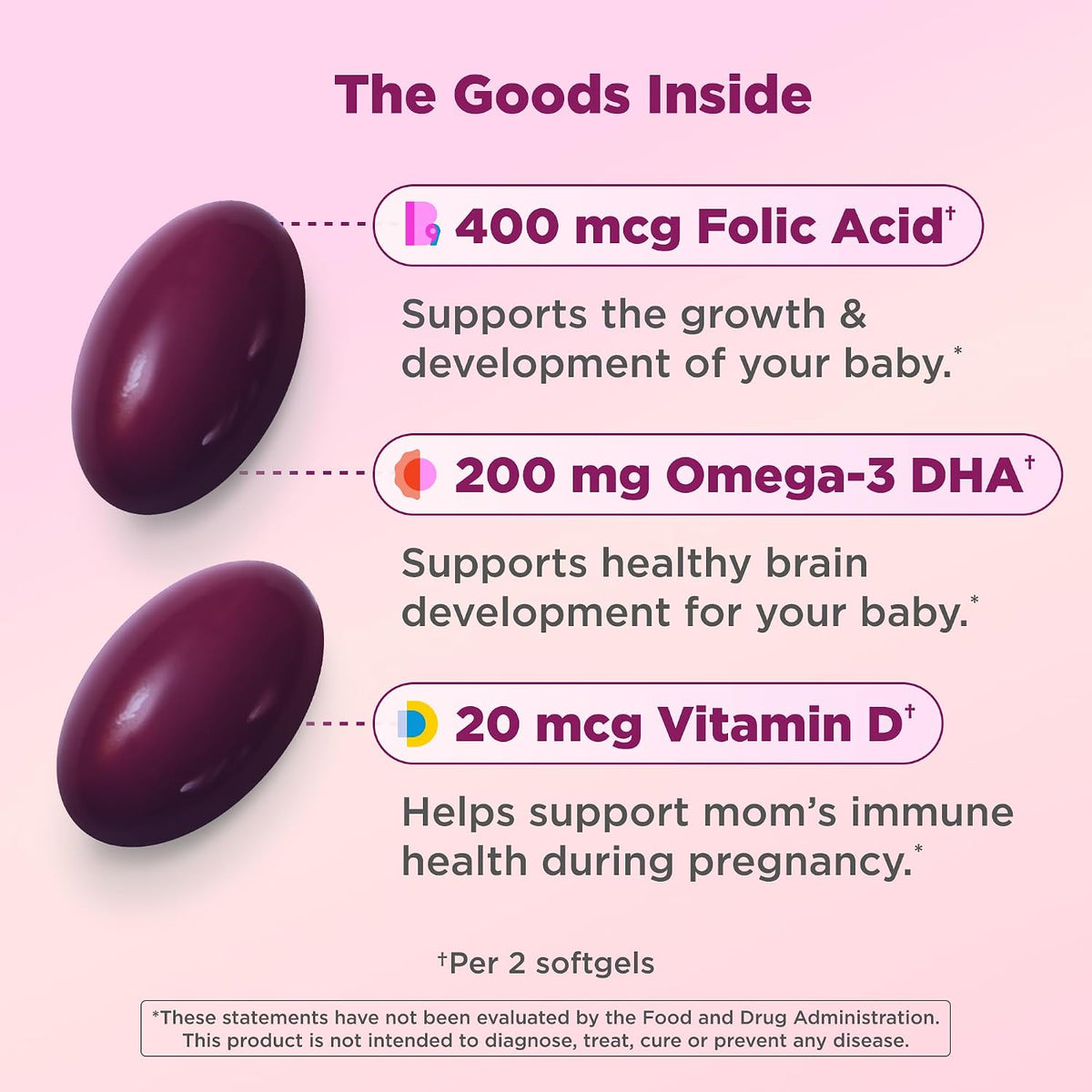 OLLY Ultra Strength Prenatal Multivitamin Softgels with DHA, Folic Acid, Iron, Vitamins B, C, D, E – 60 Softgels (30 Day Supply) - görsel 6