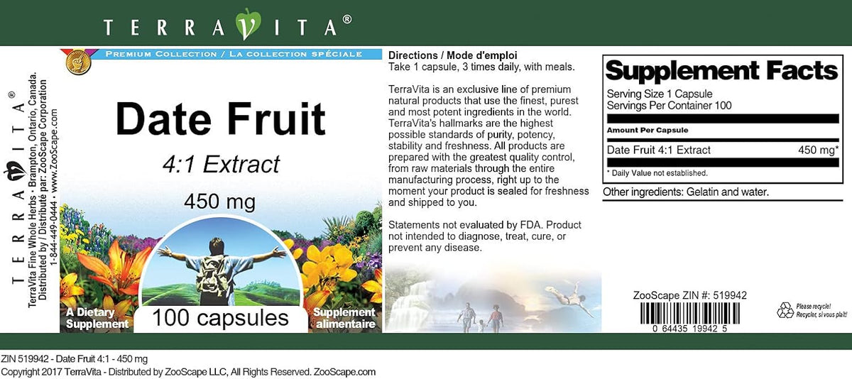 Date Fruit 4:1 – 450 mg (100 Capsules) by Terravita - görsel 3