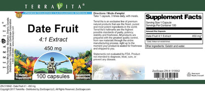 Date Fruit 4:1 – 450 mg (100 Capsules) by Terravita