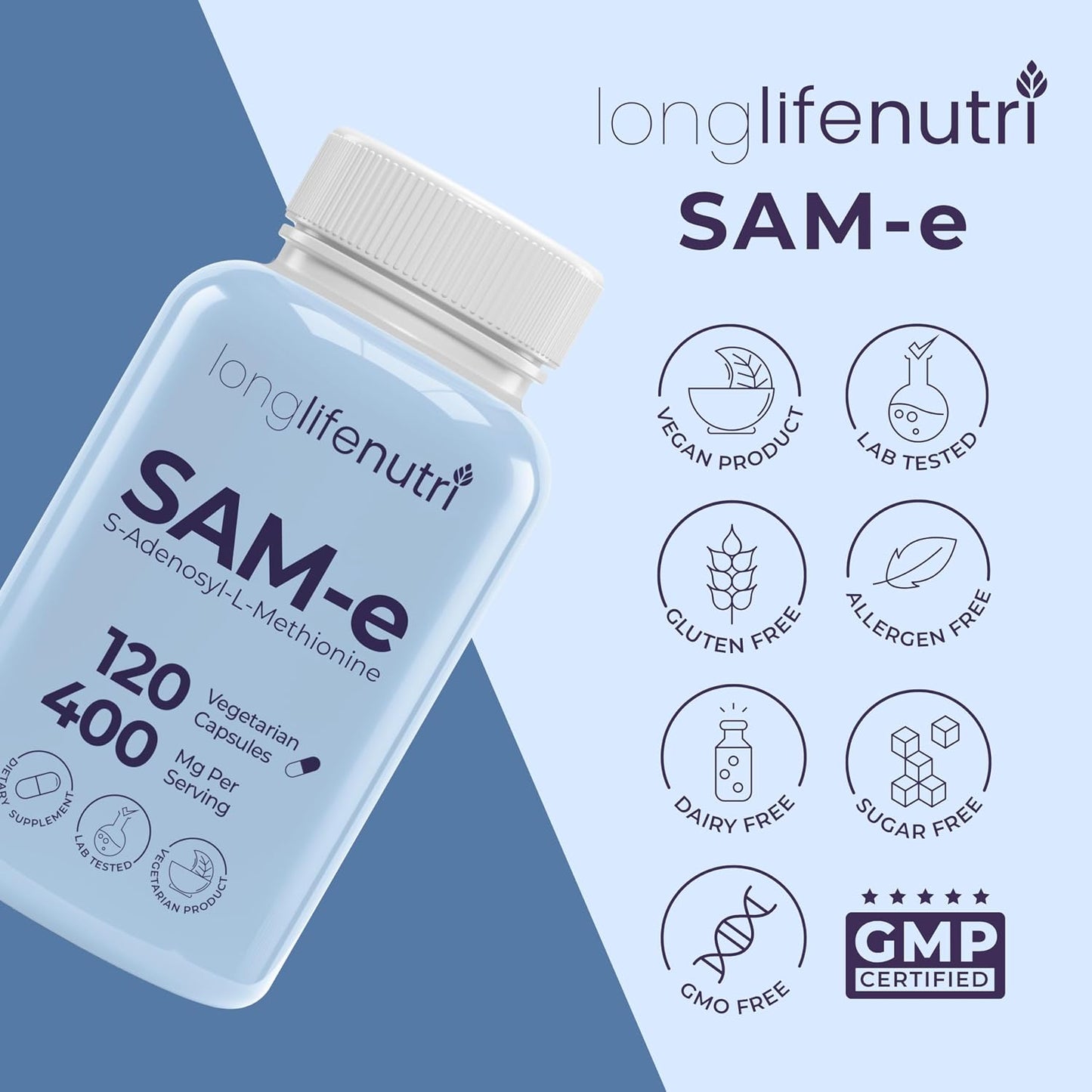LongLifeNutri SAM-e 400mg – 120 Vegetarian Capsules - görsel 7