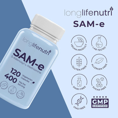 LongLifeNutri SAM-e 400mg – 120 Vegetarian Capsules