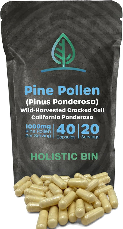 Pine Pollen Capsules 500mg (Pinus Ponderosa) – Wild Harvested California Ponderosa Pine Pollen – Olympic Grade – 30-Day Supply