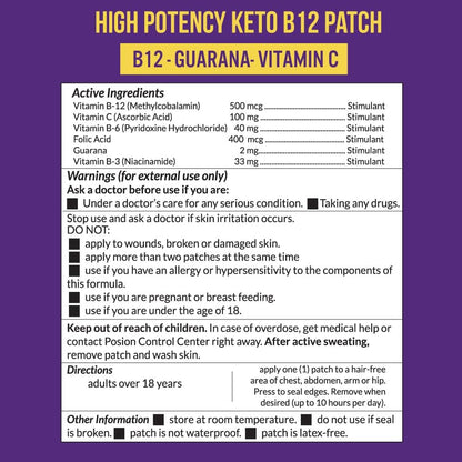 VitaPatch Keto Patch with B12 Methylcobalamin and Guarana - 30 Day Supply