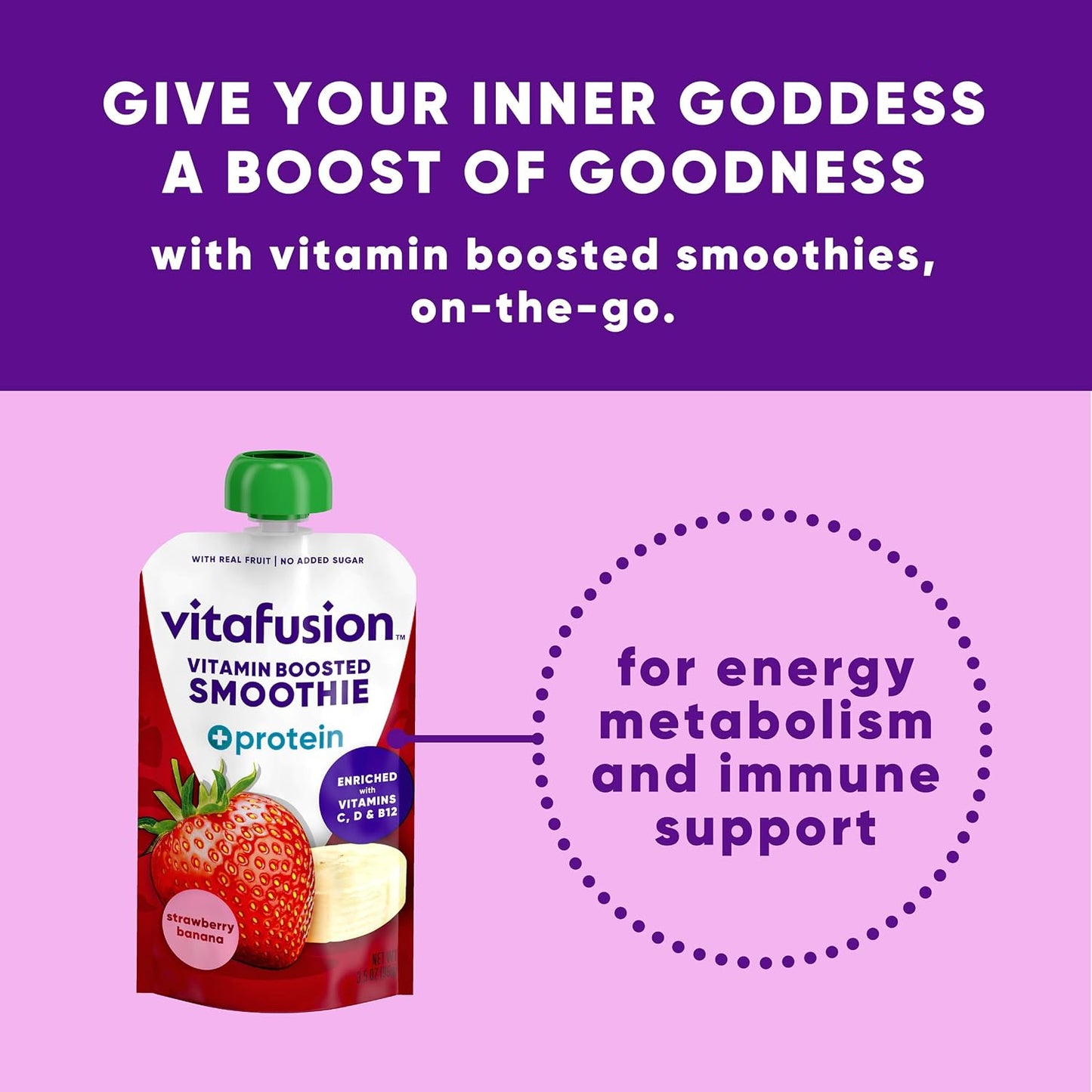 vitafusion Vitamin-Boosted Smoothie +Protein, Strawberry Banana Flavour, 99 g Pouches (6 Pack) - görsel 6