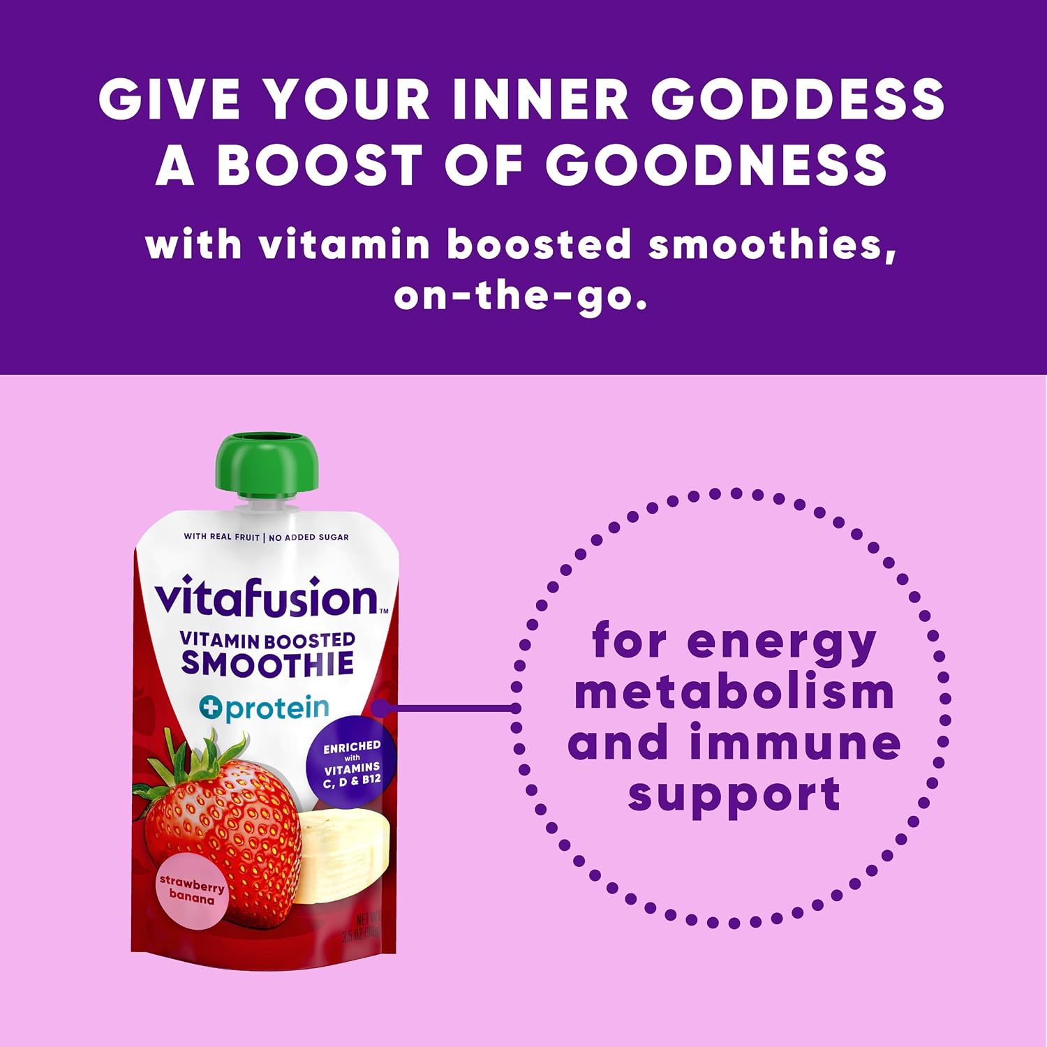 vitafusion Vitamin-Boosted Smoothie +Protein, Strawberry Banana Flavour, 99 g Pouches (6 Pack) - görsel 6