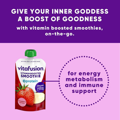 vitafusion Vitamin-Boosted Smoothie +Protein, Strawberry Banana Flavour, 99 g Pouches (6 Pack)