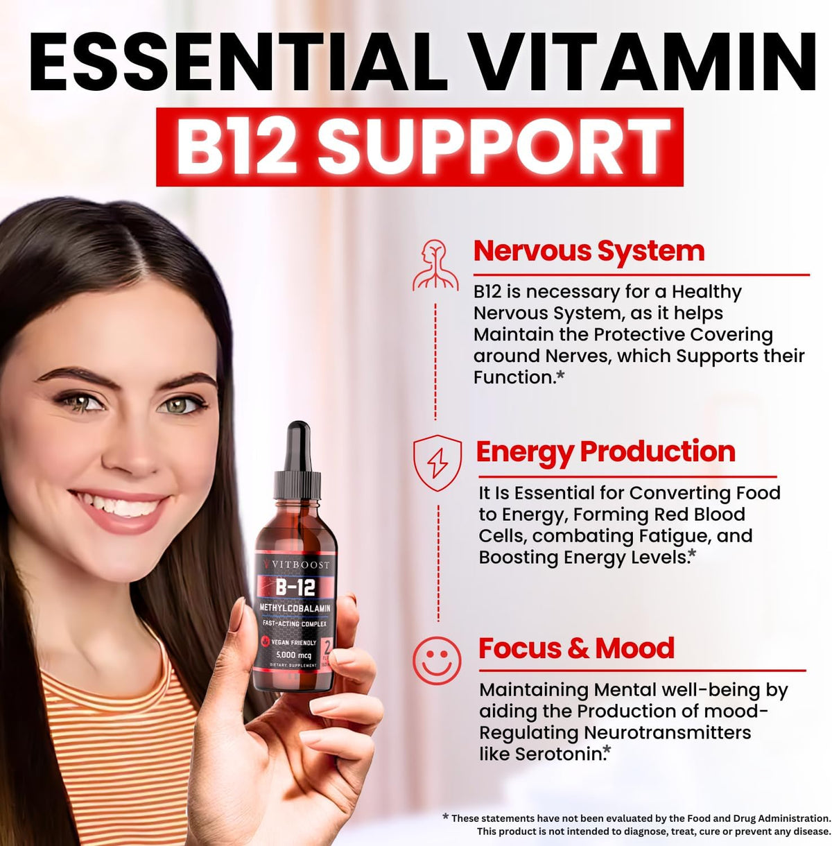 VITBOOST Vegan Liquid B-12 Drops – 5000 mcg Methylcobalamin, Raspberry Flavour, Sublingual, 60 Servings - görsel 4