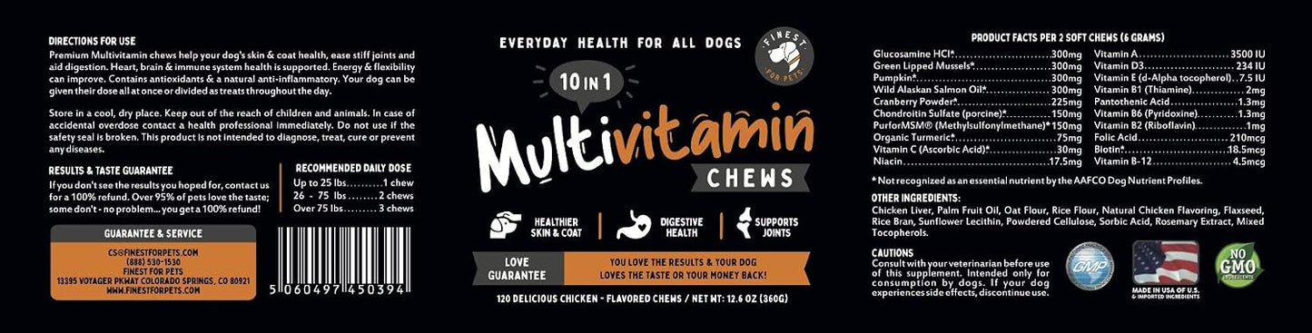 Multivitamin Dog Supplement – 10 in 1 with Omega Fish Oil & Glucosamine for Improved Joint & Skin Support, Gut, Digestion & Immune Everyday Health (120 Chewable Treats) - görsel 9